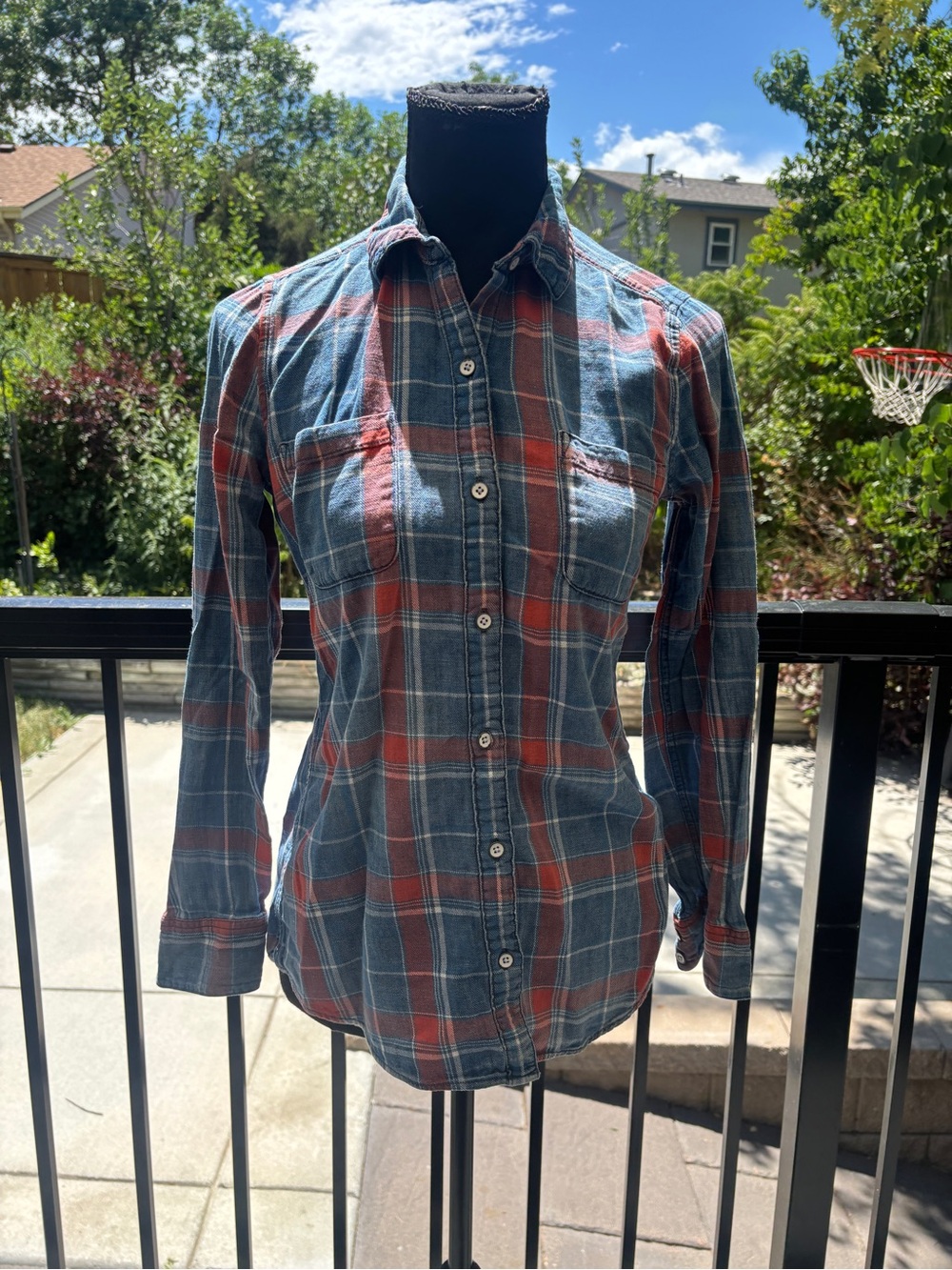 Lucky Brand Red and Blue Plaid Button-Up Shirt